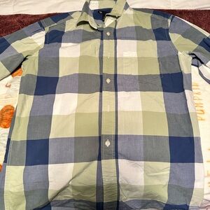 GAP Men's Navy and Olive Plaid Shirt